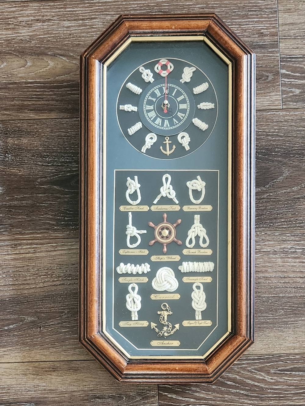 Knotboard Clock Nautical Rope Knot Wall Art - Brown Frame